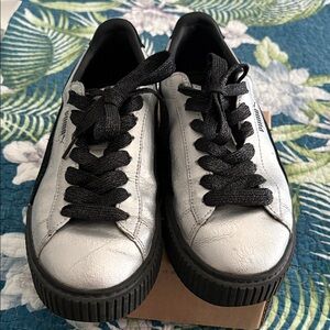 Puma Basket Silver and Black Women's Sneakers